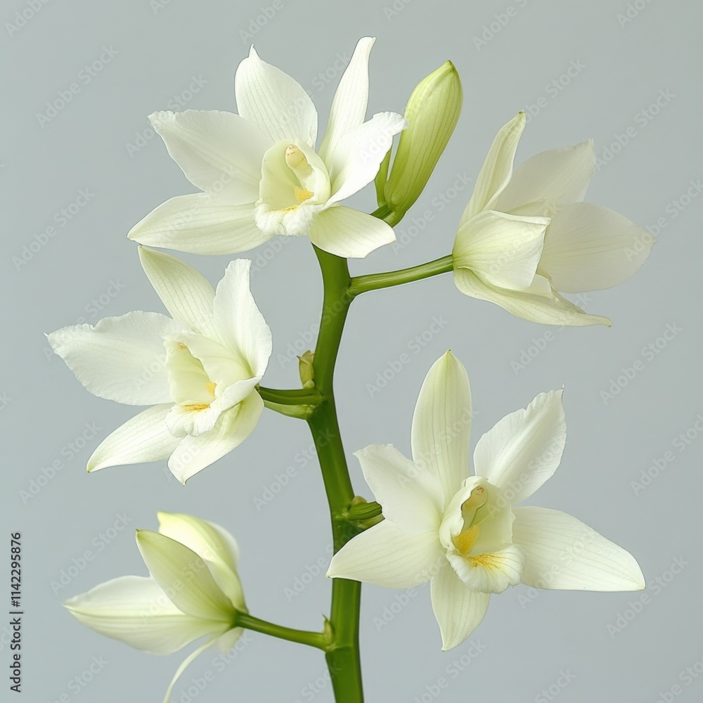 Fototapeta premium white orchid flowers on a green stem