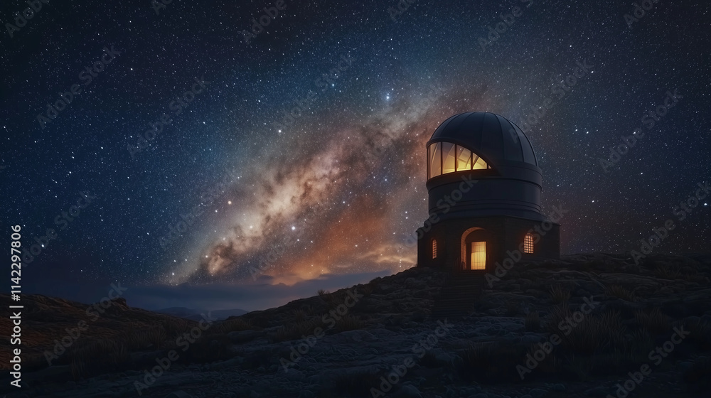 An observatory under a star-filled sky with the Milky Way shining brightly. Captures the wonder of astronomy and science. Perfect for educational, scientific, and inspirational projects. An observatory under a star-filled sky with the Milky Way shining brightly. Captures the wonder of astronomy and science. Perfect for educational, scientific, and inspirational projects.