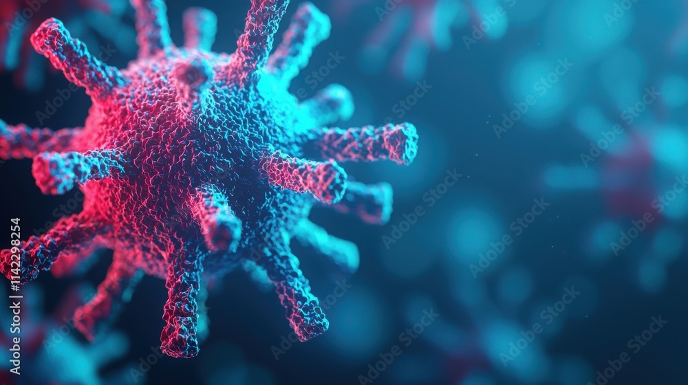Virus spread in a hyperrealistic environment close-up view