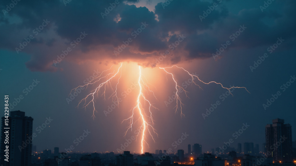 Fototapeta premium Lightning weather theme. Generative ai.
