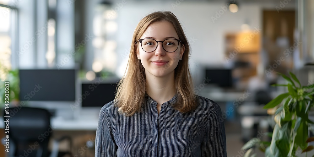 Portrait of a female software tester standing in a tech workspace
