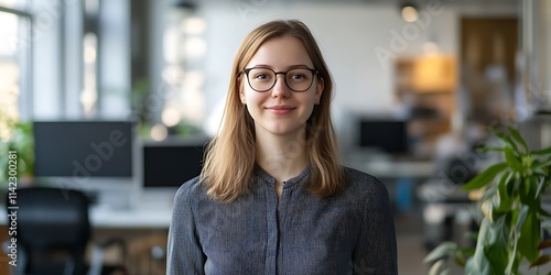Obraz na płótnie Portrait of a female software tester standing in a tech workspace w salonie