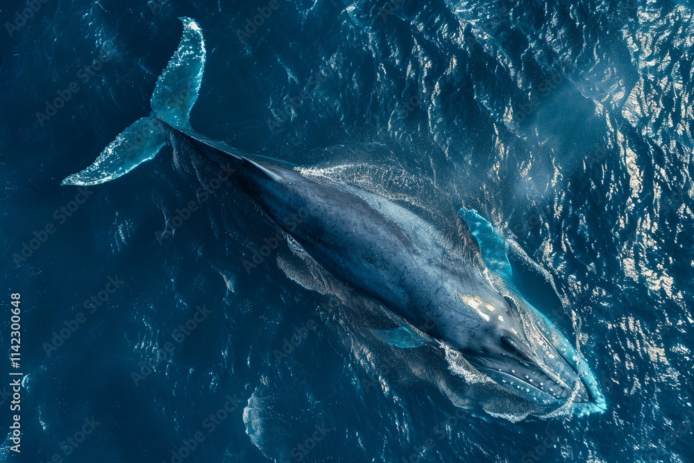 Fototapeta premium Fantastically beautiful majestic huge whale in blue ocean