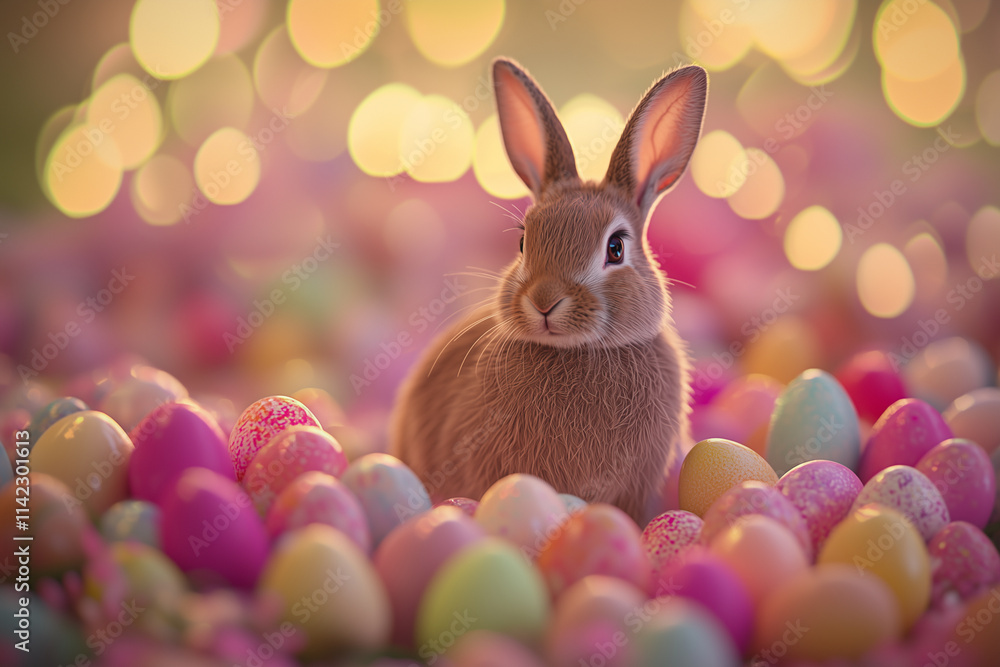 Easter Bunny Among Colorful Eggs Easter Bunny Among Colorful Eggs