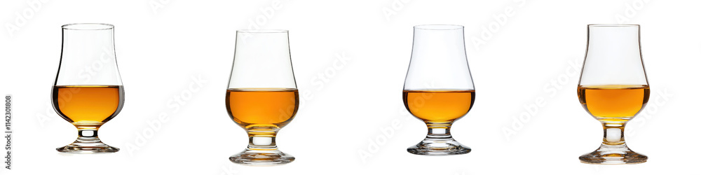 set of whiskey glasses showcasing rich amber hues and elegant shapes set of whiskey glasses showcasing rich amber hues and elegant shapes