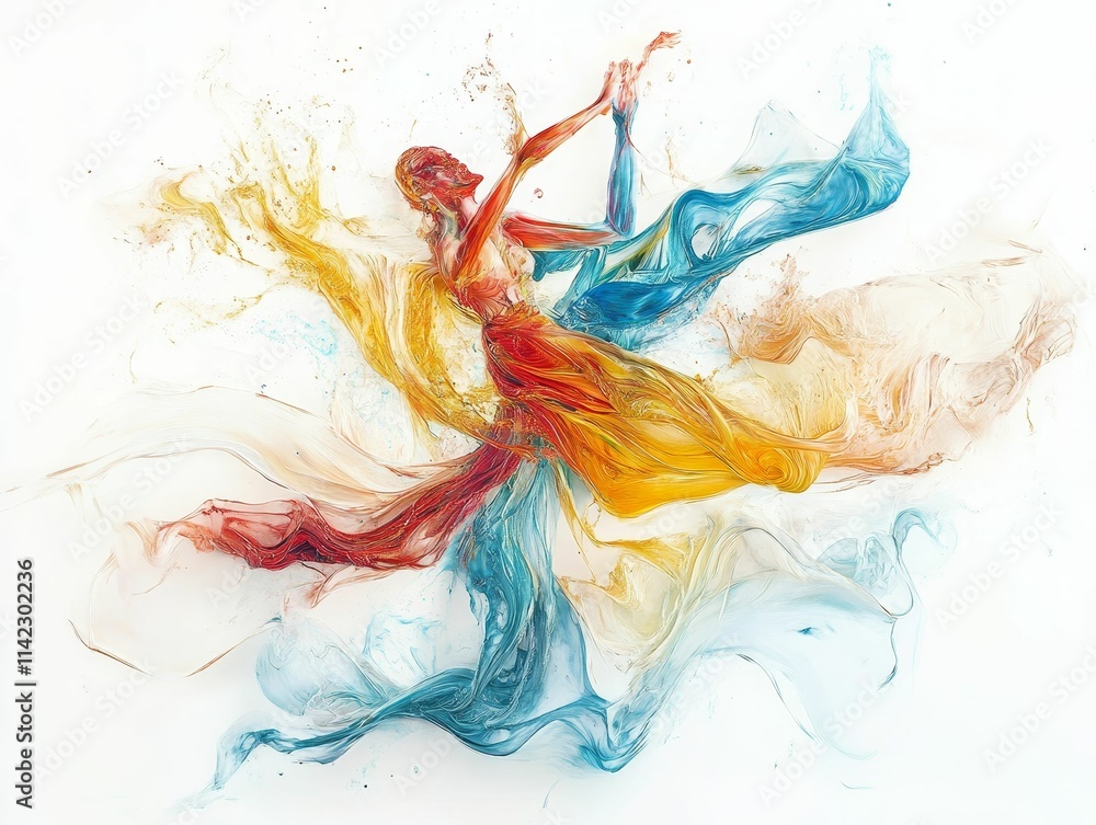 Obraz premium Abstract figures dance in colorful swirling paint.