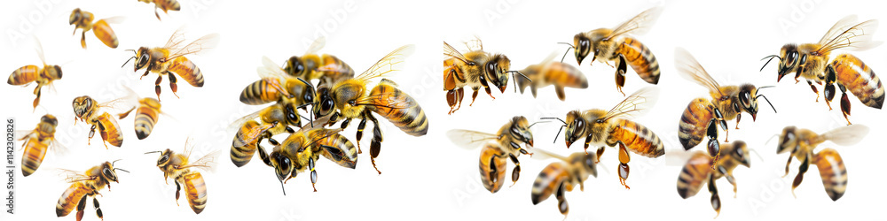 Swarm of Busy Bees Pollinating Flowers in a Garden Swarm of Busy Bees Pollinating Flowers in a Garden
