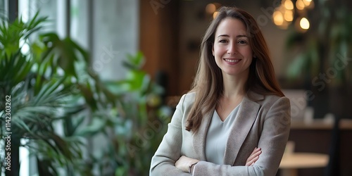Obraz na płótnie Female entrepreneur standing confidently in a modern, stylish office, ready to lead her business w salonie