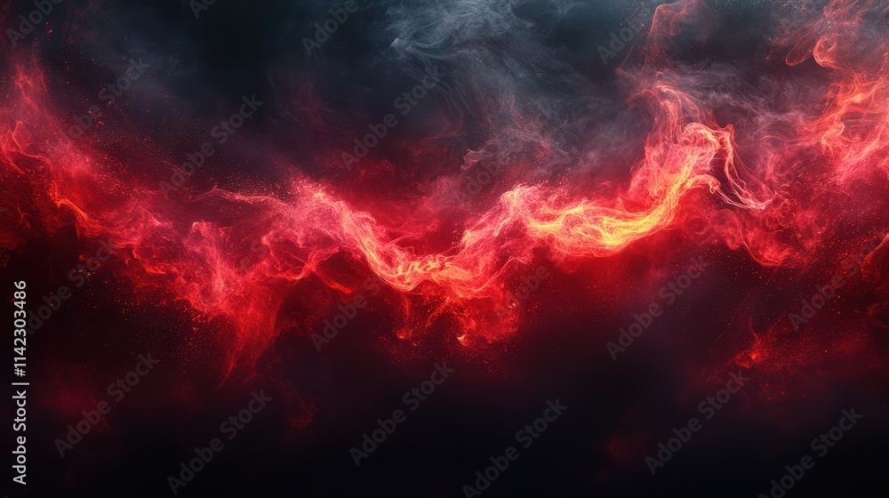 Abstract fiery red and grey smoke swirls on dark background. Abstract fiery red and grey smoke swirls on dark background.