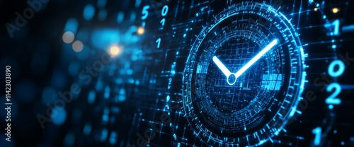 A clock with a blue background and a white face