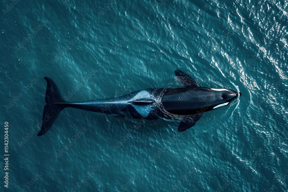 Fototapeta premium Fantastically beautiful majestic huge whale in deep ocean