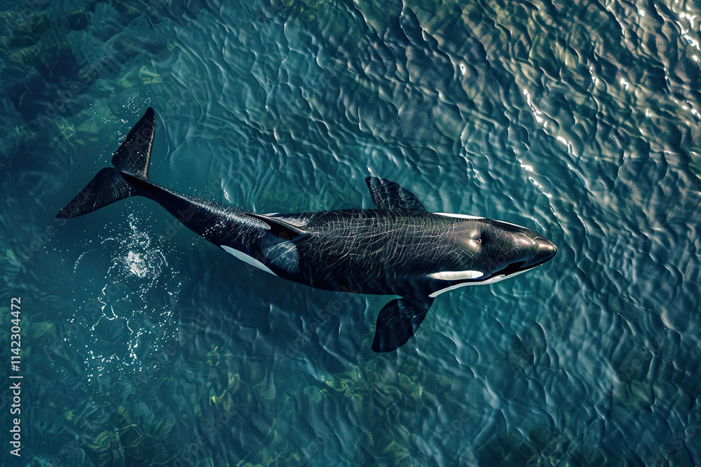 Fototapeta premium Fantastically beautiful majestic huge whale in deep ocean