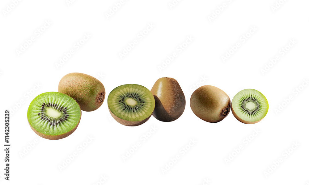 Obraz premium One kiwi and half a kiwi, isolated on a white background. 