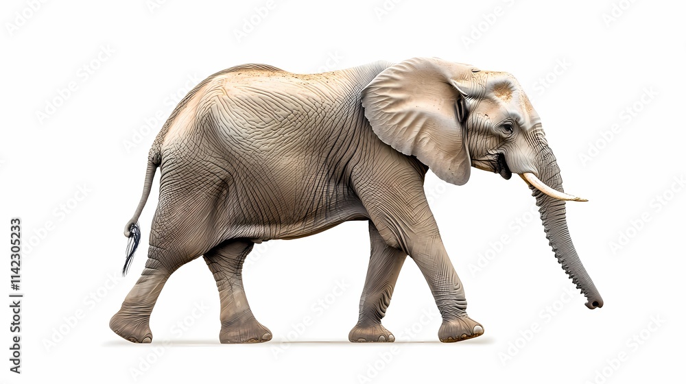 Realistic Side View of a Majestic African Elephant Walking Gracefully in a Studio Environment Highlighting Its Distinctive Textures and Natural Features Realistic Side View of a Majestic African Elephant Walking Gracefully in a Studio Environment Highlighting Its Distinctive Textures and Natural Features