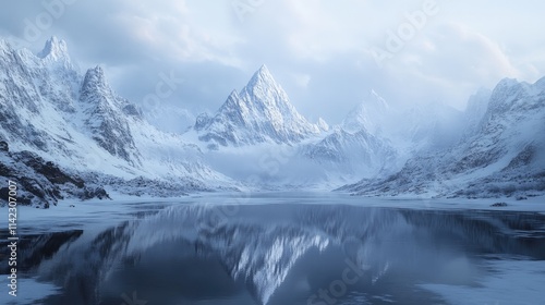 Wallpaper Mural Majestic Winter Mountain Peak Reflected in Frozen Lake  Torontodigital.ca