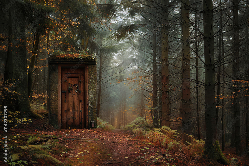 Fototapeta premium Fantastically door in wild forest leading to deep unknown