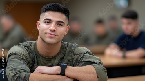 Military training session classroom portrait of a soldier educational environment close-up viewpoint resilience concept