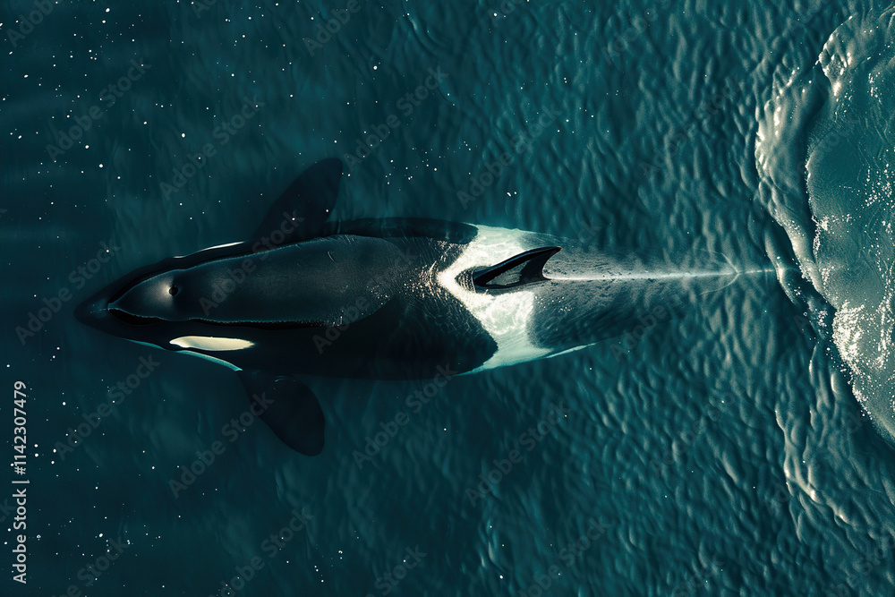 Fototapeta premium Fantastically beautiful majestic huge whale in deep ocean