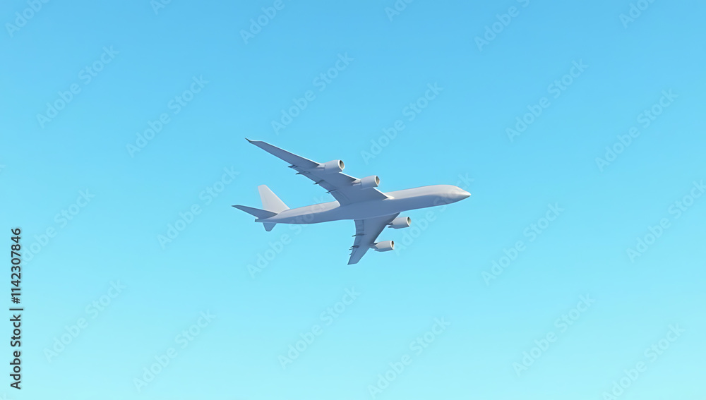 An airplane mockup flies on a clear blue sky conveying the idea of transportation for travel and leisure journeys._00002_ An airplane mockup flies on a clear blue sky conveying the idea of transportation for travel and leisure journeys._00002_