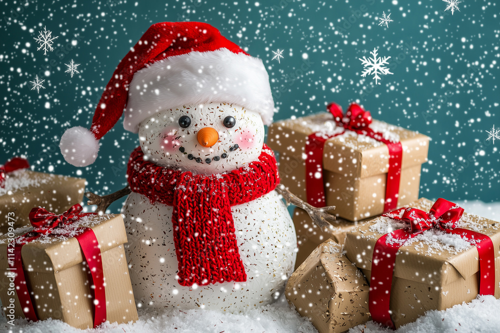 Cheerful Snowman in Christmas Scene Cheerful Snowman in Christmas Scene