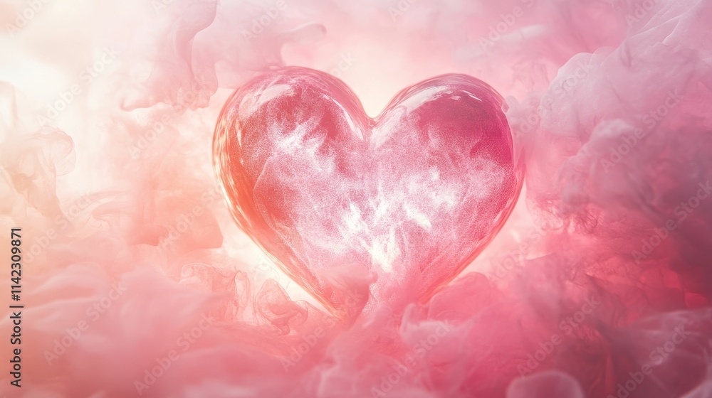 Pink heart, translucent, ethereal, smoky background. Pink heart, translucent, ethereal, smoky background.