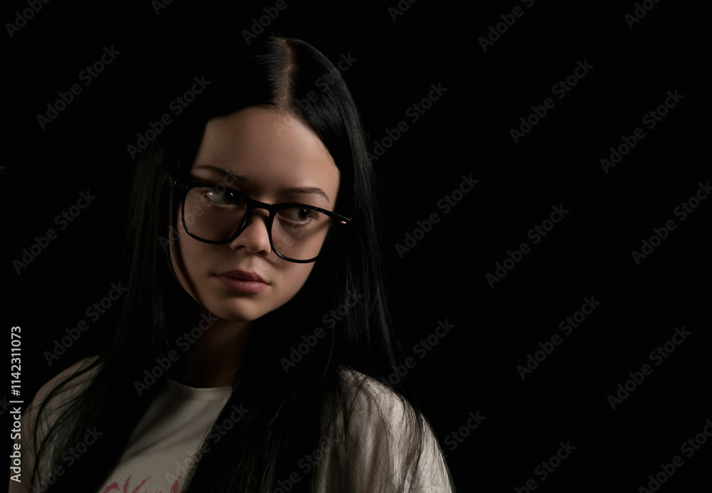 Portrait image of a young girl in the dark Portrait image of a young girl in the dark