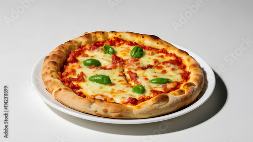 Freshly Baked Margherita Pizza on White Plate