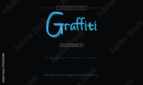 Street art font. Urban graffiti alphabet, edgy and modern hand drawn typography, outlined capital letters with 3D shadow for hip hop street culture inspired lettering design vector set