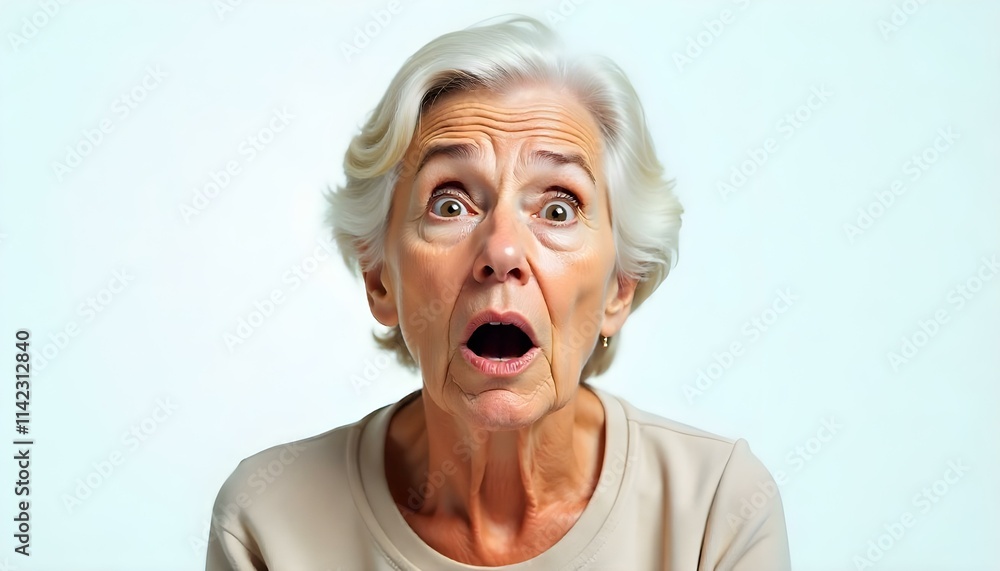 Shocked surprised elderly woman isolated on a white background with copy space, Caucasian Shocked surprised elderly woman isolated on a white background with copy space, Caucasian