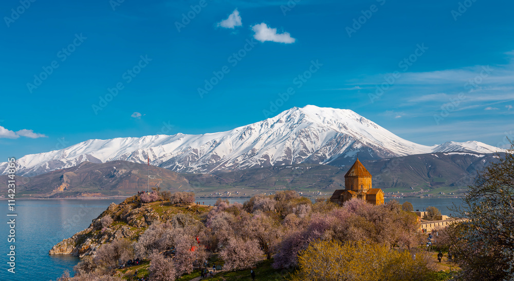 Akdamar Island in Van Lake. The Armenian Cathedral Church of the Holy Cross - Akdamar, Turkey