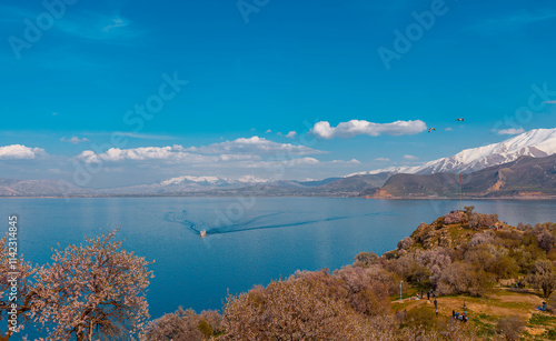 Akdamar Island in Van Lake. The Armenian Cathedral Church of the Holy Cross - Akdamar, Turkey photo