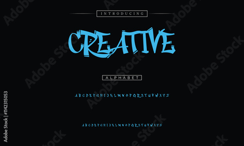 Street art font. Urban graffiti alphabet, edgy and modern hand drawn typography, outlined capital letters with 3D shadow for hip hop street culture inspired lettering design vector set photo