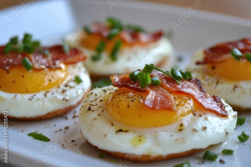 Freshly gathered eggs with goat cheese and premium bacon ideal for a low-carb ketogenic diet photo