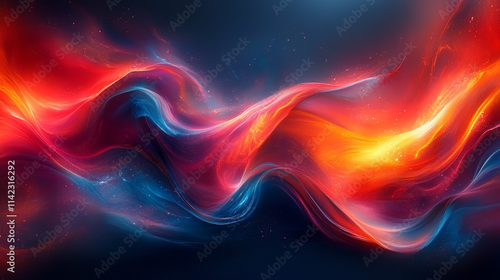 Abstract Energy Flow: Vivid, dynamic waves of red, orange, and blue light dance across a dark canvas, creating a mesmerizing and abstract visual symphony. Abstract Energy Flow: Vivid, dynamic waves of red, orange, and blue light dance across a dark canvas, creating a mesmerizing and abstract visual symphony.