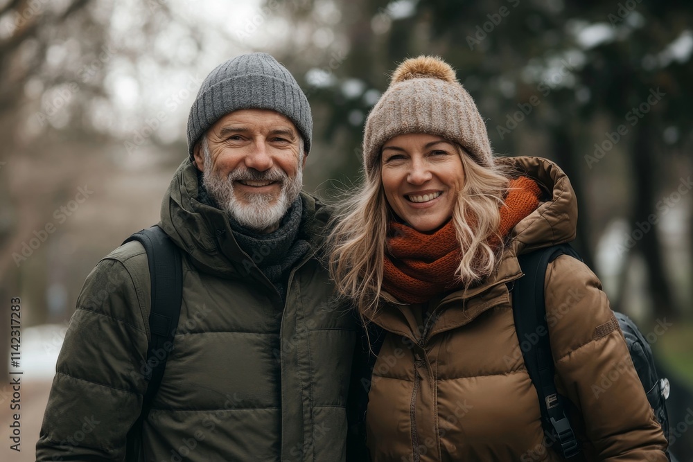 mature couple walking in the park, Generative AI mature couple walking in the park, Generative AI