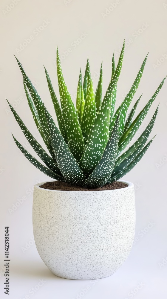 Aloe aristata haworthia growing in white pot on beige background Aloe aristata haworthia growing in white pot on beige background