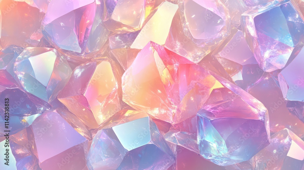 Close-up view of iridescent crystals, various pastel colors. Close-up view of iridescent crystals, various pastel colors.