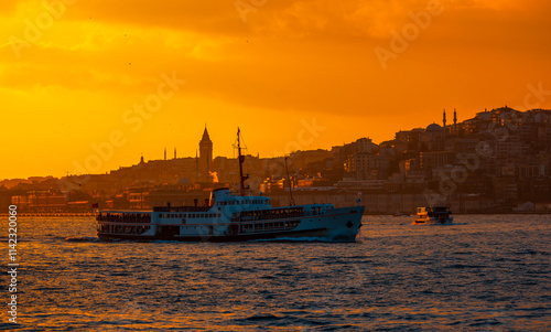 Obraz na płótnie Galata Tower view with Bosphorus tour in Istanbul w salonie