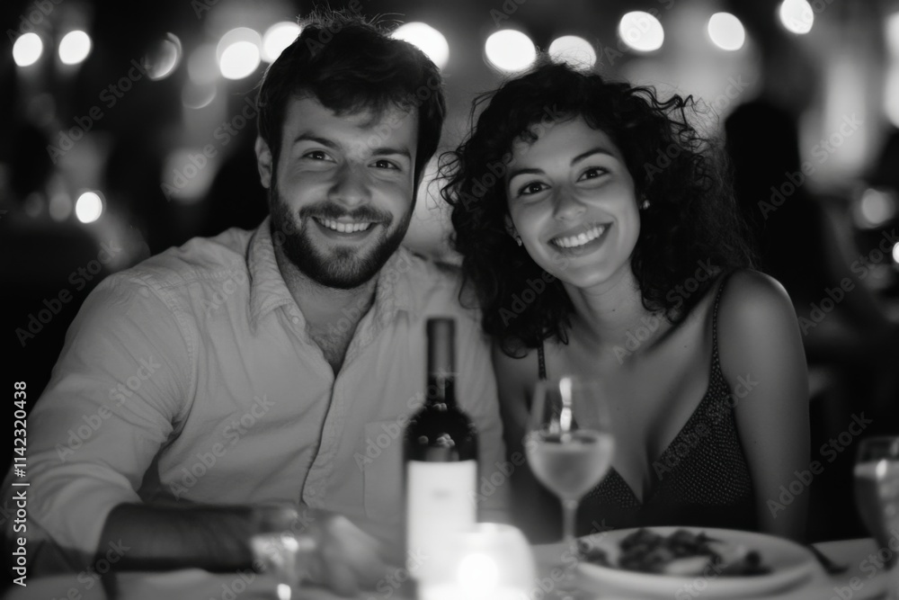 a couple at a dimly lit dinner table with wine a couple at a dimly lit dinner table with wine