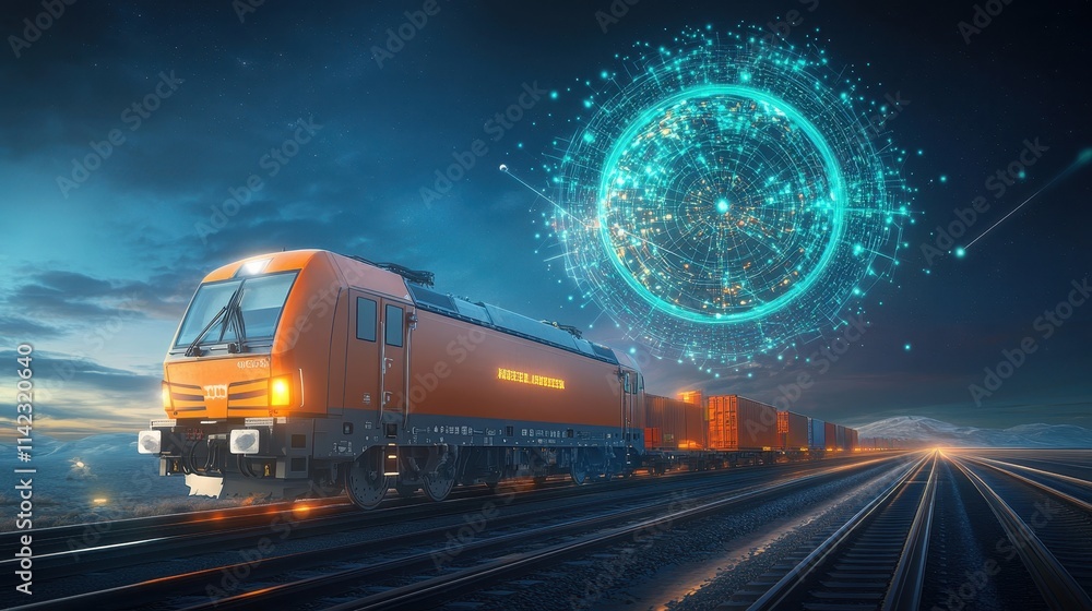 Hyper-advanced logistics node connecting rail, road, and sea, tech-powered logistics. Hyper-advanced logistics node connecting rail, road, and sea, tech-powered logistics.