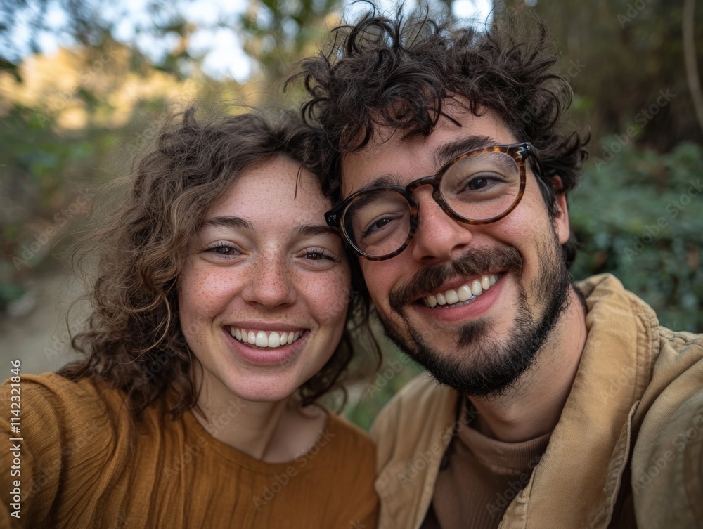 a couple smiling for a selfie outdoors a couple smiling for a selfie outdoors
