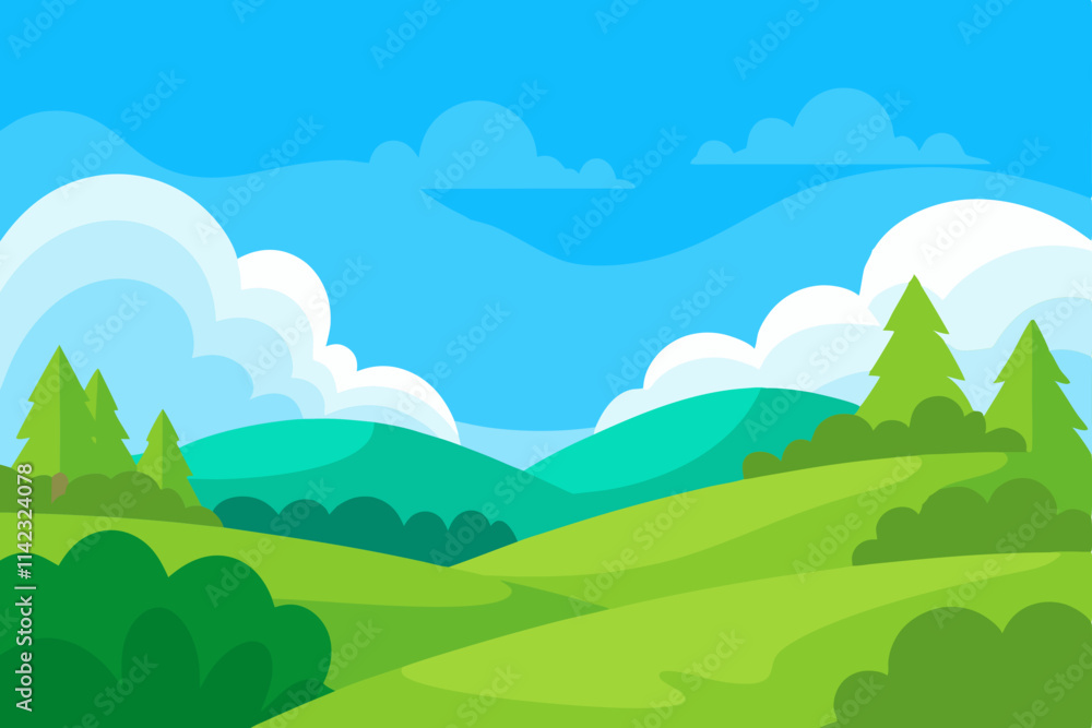 Fototapeta premium Natural Landscape with Rolling Green Hills and Clear Blue Sky Design