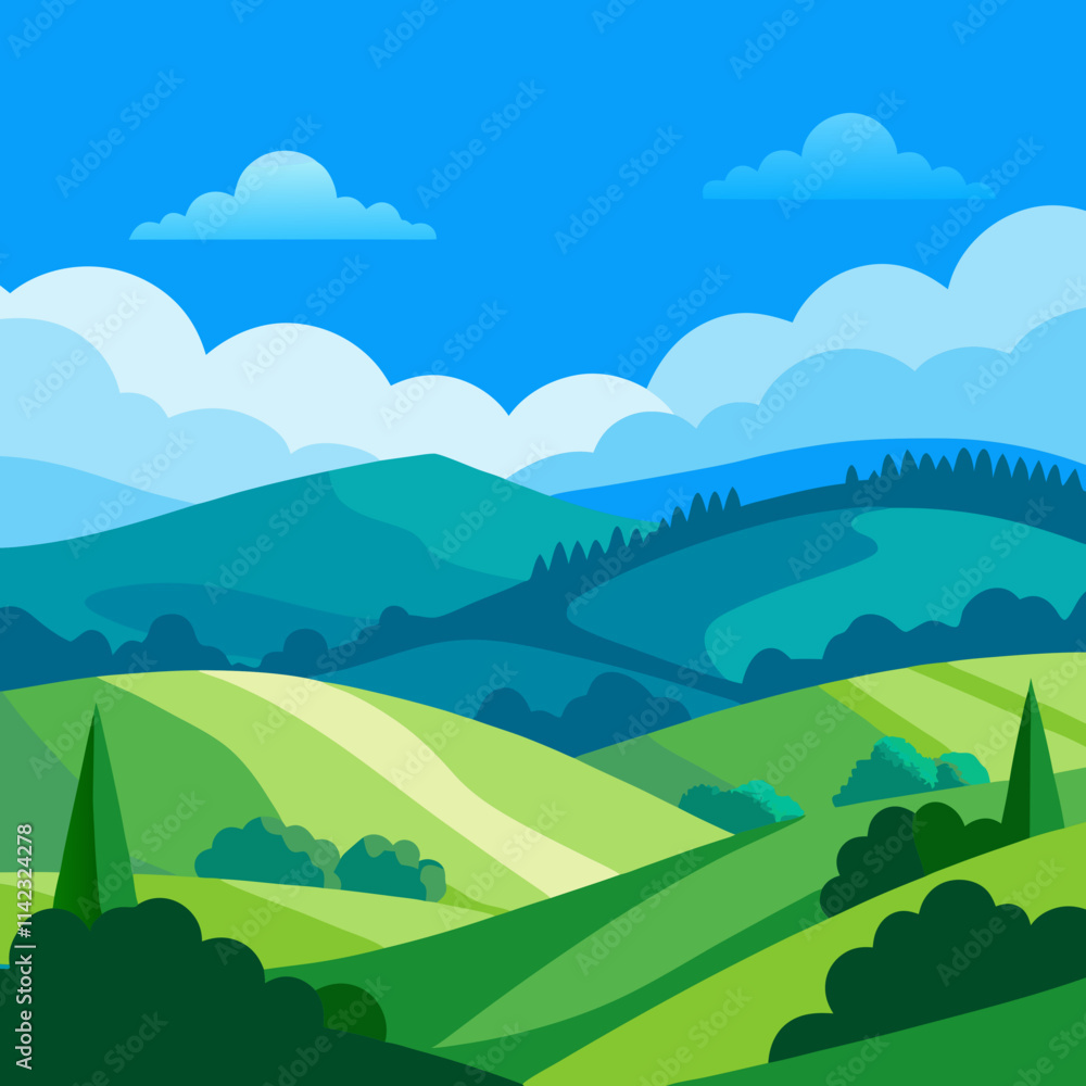 Obraz premium Natural Landscape with Rolling Green Hills and Clear Blue Sky Design