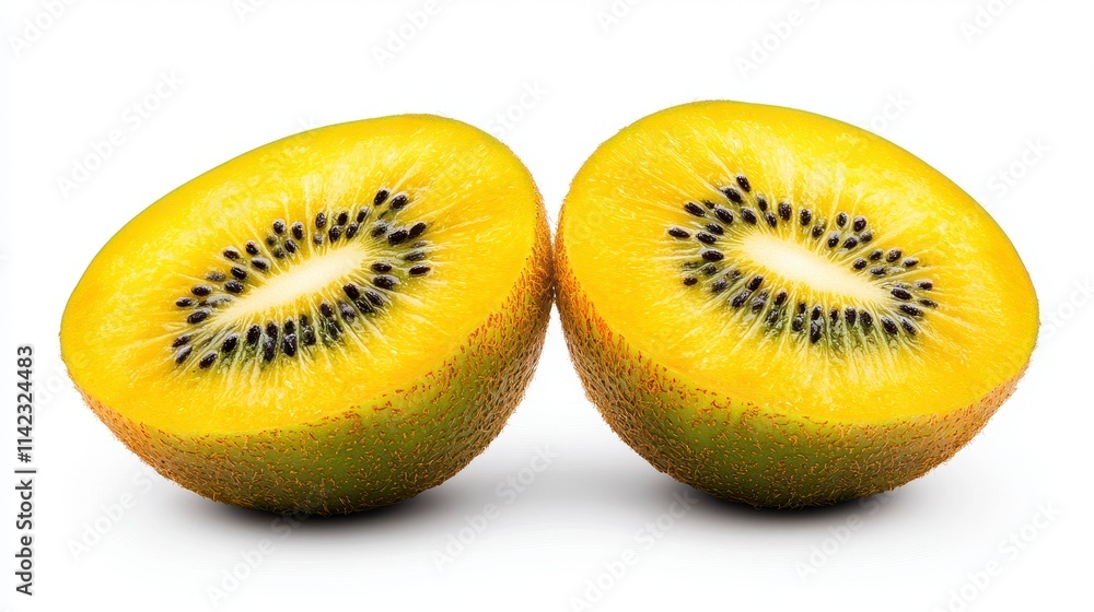 Golden Kiwi Fruit Halves, Vibrant Yellow Color, Juicy, Fresh Golden Kiwi Fruit Halves, Vibrant Yellow Color, Juicy, Fresh
