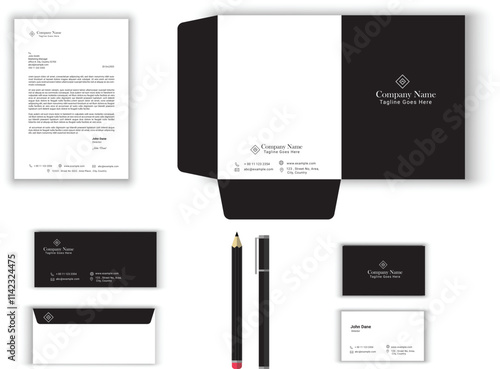 corporate modern stationery set design template. letterhead envelope , business card ,file folder with bleed .stationary set vector design letterhead, visiting card, envelop, folder