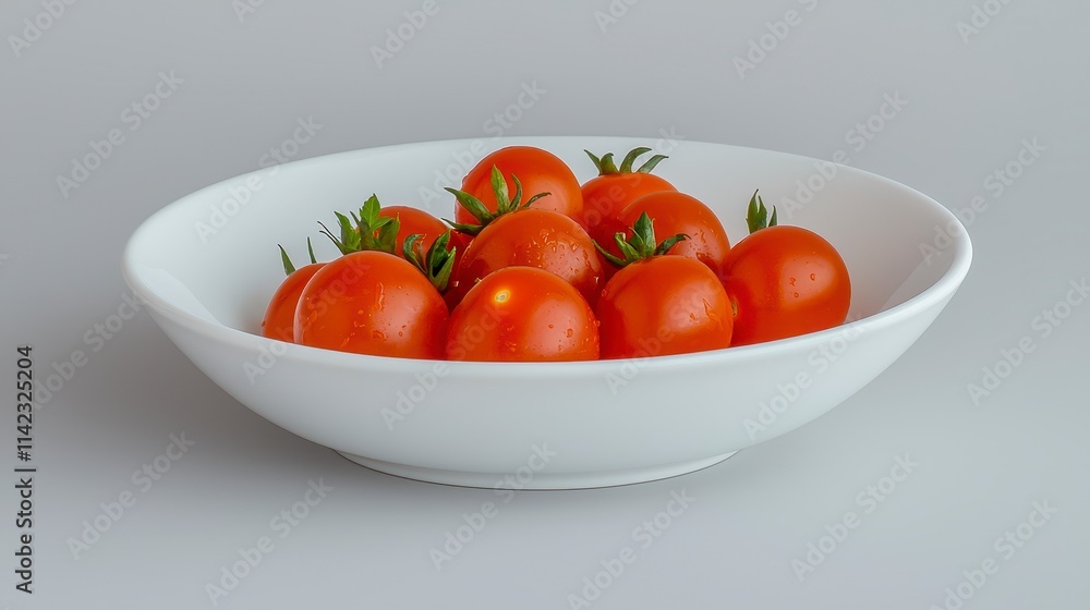 Fresh Red Tomatoes in a White Bowl on Gray Background Fresh Red Tomatoes in a White Bowl on Gray Background