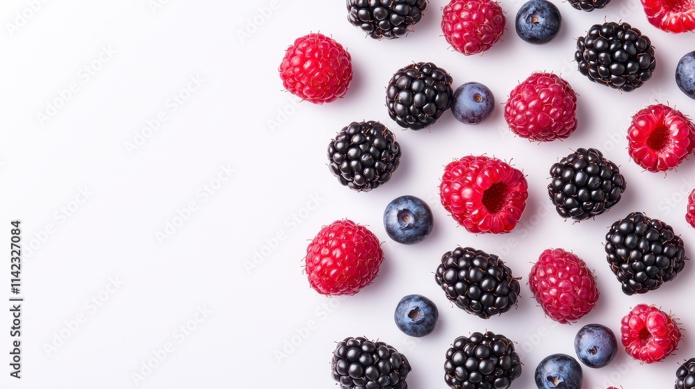Delightful Arrangement of Fresh Berries on White Background Delightful Arrangement of Fresh Berries on White Background
