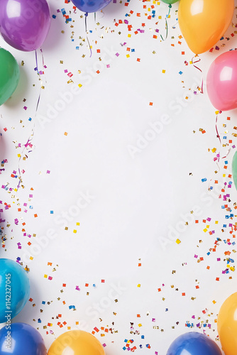 Festive background with balloons and scattered golden confetti. Premium background for a festive birthday celebration.
