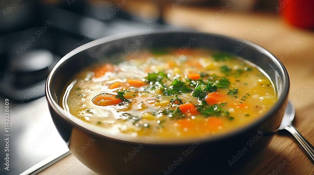 Steaming Bowl of Vegetable Soup Ready to Eat Steaming Bowl of Vegetable Soup Ready to Eat