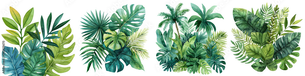 Vibrant Tropical Foliage Layout with Lush Exotic Plant Leaves and Greenery Backdrop Detailed collection of various green tropical plants leaves and botanicals in a natural Vibrant Tropical Foliage Layout with Lush Exotic Plant Leaves and Greenery Backdrop Detailed collection of various green tropical plants leaves and botanicals in a natural